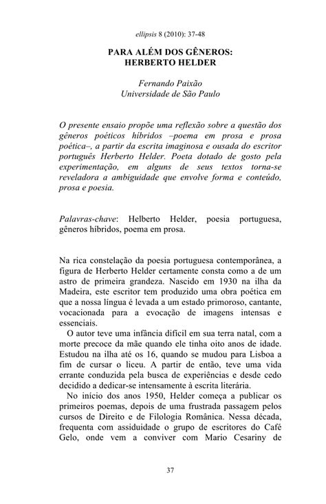 PDF Para Além Dos Gêneros Herberto Helder