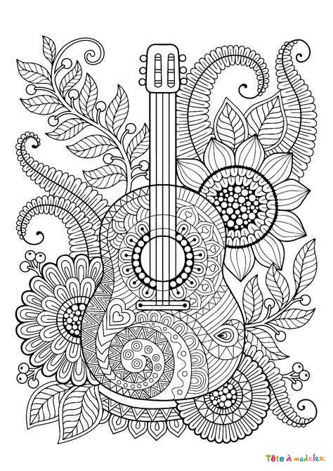 Coloriage d un mandala avec une guitare gratuit à imprimer avec Tête à