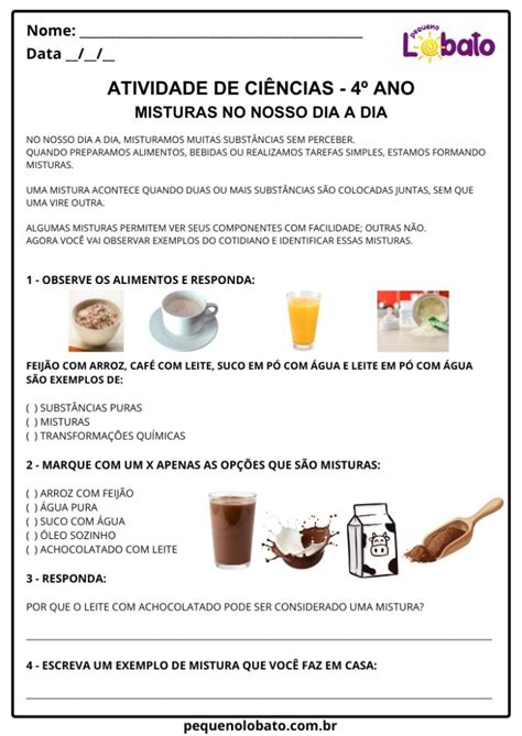Misturas 4 Ano Atividades