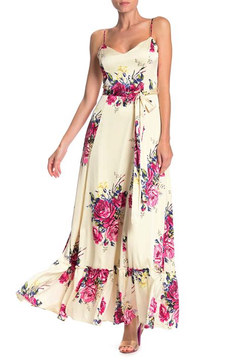 Betsey Johnson Floral Satin Maxi Dress In Pink Lyst