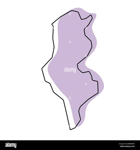 Tunisia Country Simplified Map Violet Silhouette With Thin Black