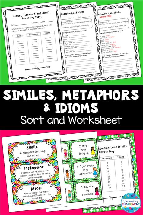 Figurative Language Worksheets And Games For Idioms Similes And