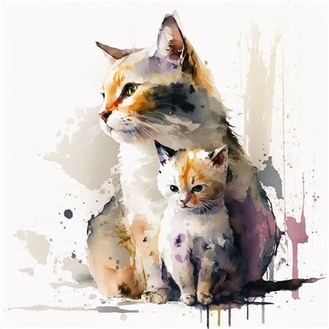 Una Pintura De Un Gato Y Un Gatito Foto Premium