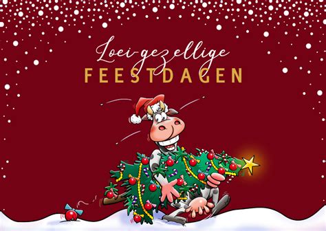 Leuke Kerstkaart Met Grappige Koe En Kerstboom Kaartje2go