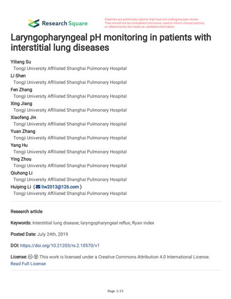 PDF Laryngopharyngeal PH Monitoring In Patients With Interstitial