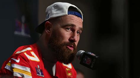 Travis Kelce speaks to members of the media in Las Vegas, NV, USA