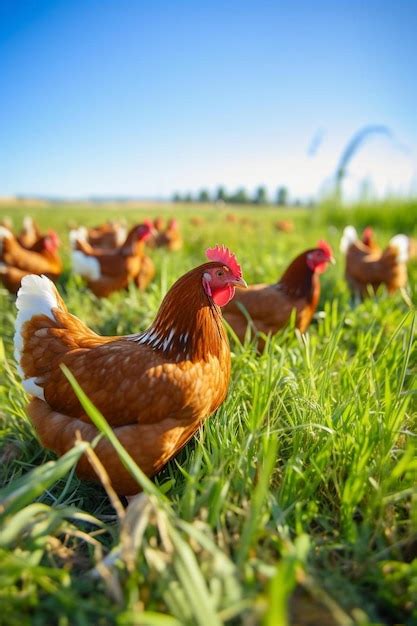 Premium Photo Flock Of Chickens Grazing On The Grass