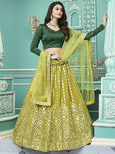 Fluorescence Green Gota Patti Embroidered Georgette Lehenga Choli With