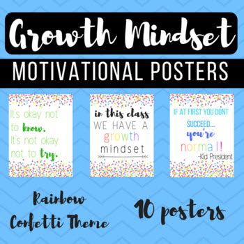 Rainbow Confetti Growth Mindset Posters By Teachatx Tpt