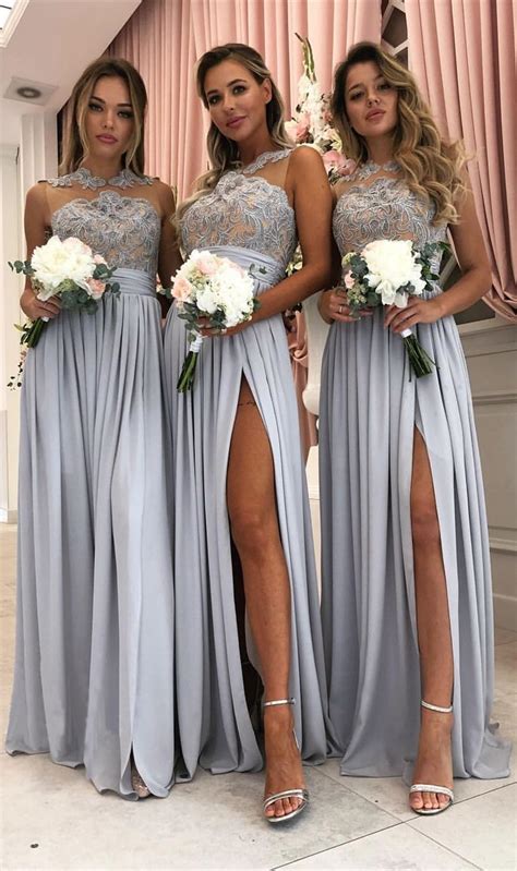 Fashion Sleeveless Bridesmaid Dress With Split Elegant Light Blue