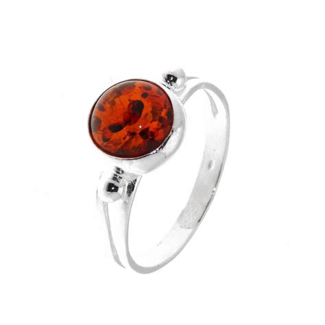 Bague Argent Ambre Pierre Ronde 7mm Ref 30945