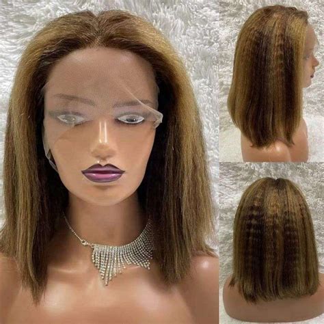 Narja Gorgeous Kinky Straight Bob Wig With Highlights Lace Front Human