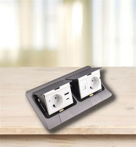 Выдвижная встраиваемая розетка в пол / 2 розетки + USB + Type-C ...