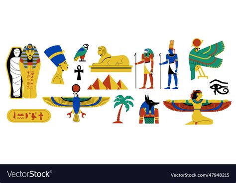 Egyptian symbols set ancient egyptian hieroglyphs Vector Image