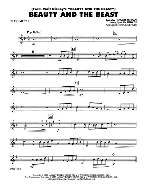 Beauty And The Beast Arr Paul Lavender Bb Trumpet By Alan Menken