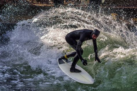 Munich Germany December Winter Surfer In The City River