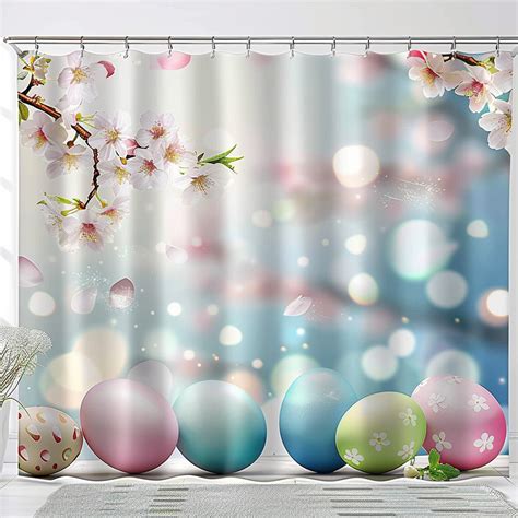 Cherry Blossom Easter Egg Shower Curtain With Bokeh Background Bright