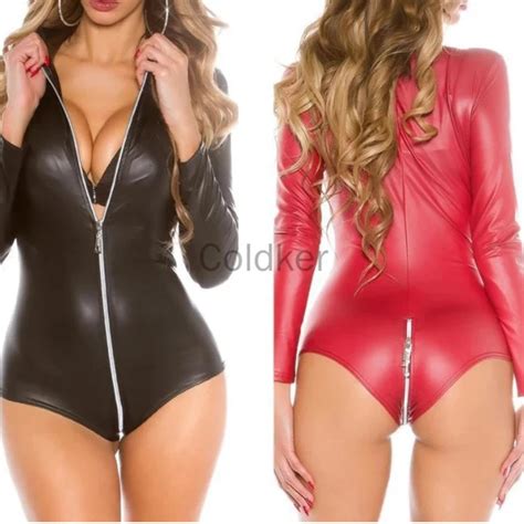 Body Sexy En Latex Manches Longues Pour Femmes Lingerie Rotique En