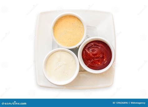 Classic Set Of Sauces Stock Photo Image Of Three Mustard 139636896