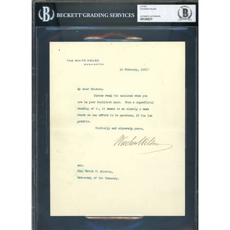 Woodrow Wilson Signed 1921 Letter Bgs Encapsulated Pristine Auction