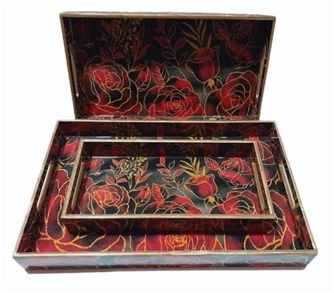 Mdf Antique Wooden Rectangle Printed Tray Set Type Decorative Trays