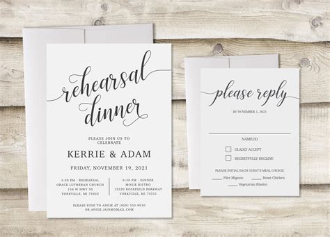 Simple And Modern Rehearsal Dinner Invitation With Rsvp Card Etsy