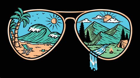 Natural Glasses Mountain And Beach Illustration 3792133 Vector Art At