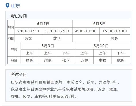 2021年山东高考时间及科目安排高考网