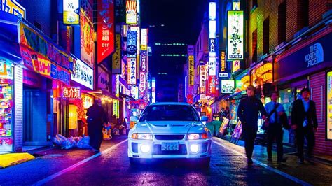 Hd Wallpaper Mitsubishi Lancer Evo V Japan City Neon Night