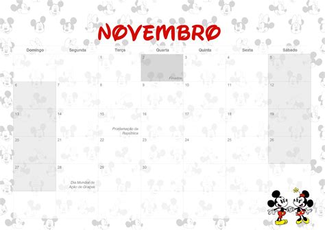 Calendario Mensal 2022 Mickey E Minnie Novembro Fazendo A Nossa Festa