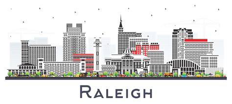 Raleigh North Carolina City Skyline With Color Buildings Isolated On