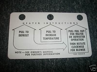 Ford Falcon Heater Instructions Dash Tag Ebay