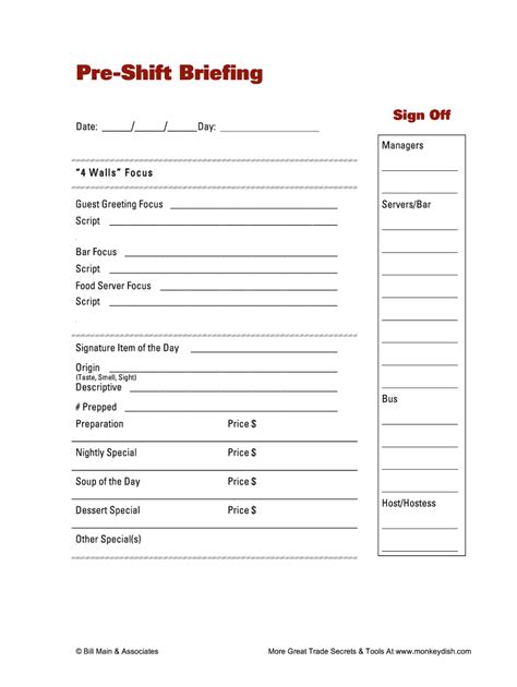 Printable Pre Shift Briefing Template Printable Templates