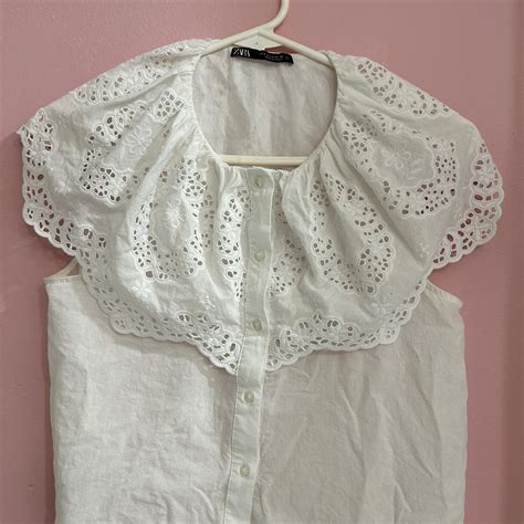 white lace collar blouse  zara gently worn depop