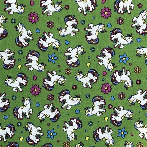 Coton Cretonne Licorne Fond Vert Oekotex Tissu Fil Compagnie