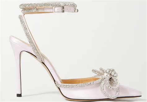 Mach Mach Double Bow Crystal Embellished Silk Satin Point Toe Pumps