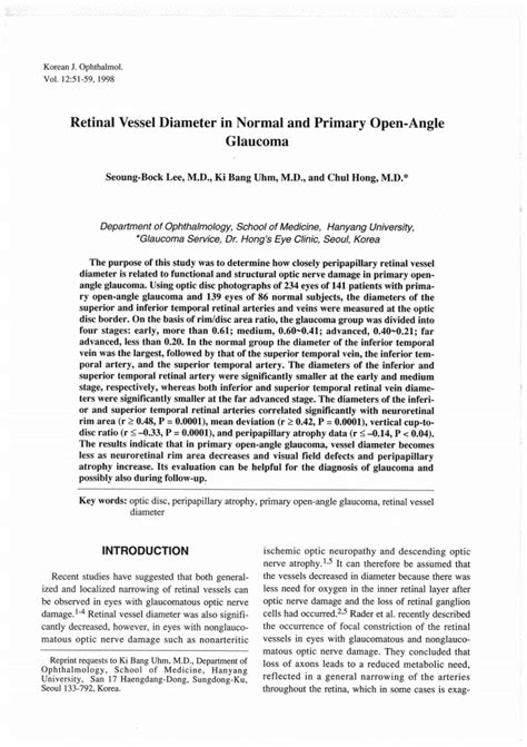 Pdf Retinal Vessel Diameter In Normal And Primary Open Angle Glaucoma