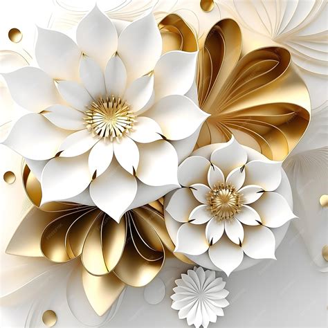 Premium Photo | Wallpaper 3d flowers in gold and white