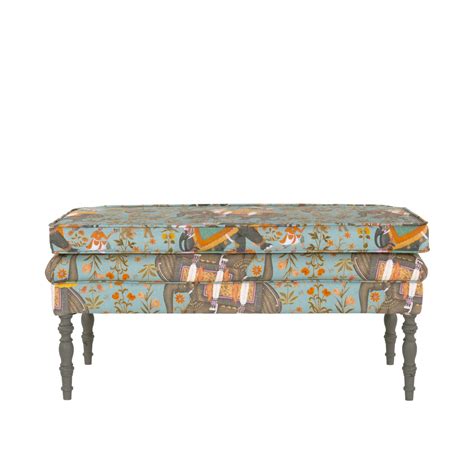 Edward Ottoman Bench Hindustan Aquamarine Linen