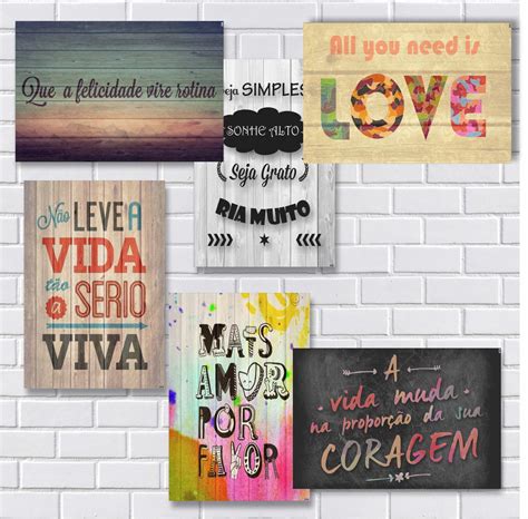 Kit Com 6 Placas Decorativas Em Mdf Frases Motivacionais