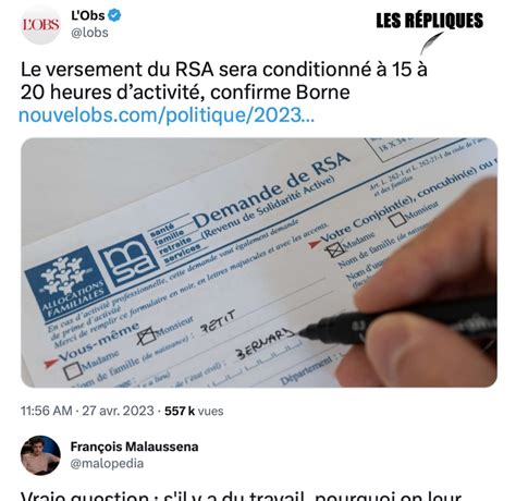 Les RSA bientôt conditionné à 15 20h d activité Les Répliques