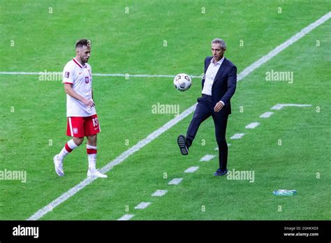 Maciej Rybus And Paulo Sousa Coach Of Poland In Action During The Fifa