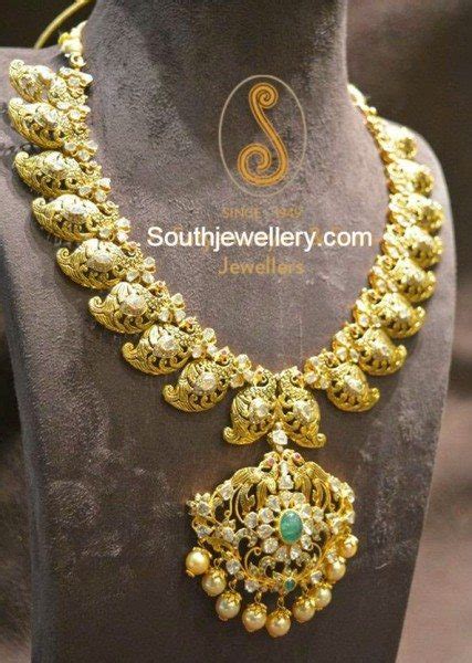 Nakshi Work Mango Peacock Necklace Indian Jewellery Designs