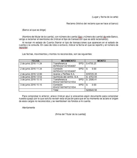 Carta De Reclamo Al Banco Ejemplos Y Formatos Word PDF