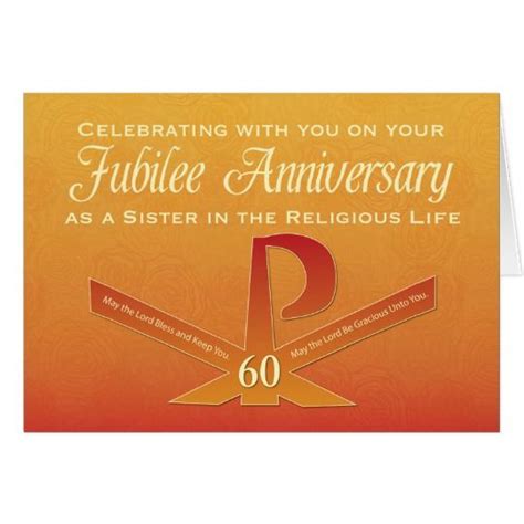 60th Jubilee Anniversary Nun Pax Cross Orange And Card