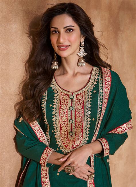 Dark Green Heavy Designer Work Traditional Festive Special Sharara