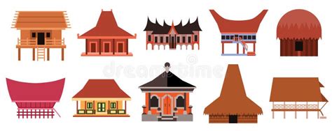 Collection of Rumah Adat Indonesia. Indonesian Traditional Houses Icon ...