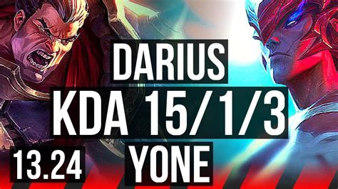 DARIUS Vs YONE TOP 15 1 3 7 Solo Kills Legendary 500 Games KR