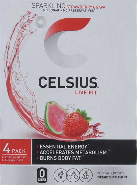 Celsius Life Fit Strawberry Guava Energy Drink 4 12 Fl Oz Cans 48 Oz