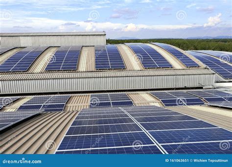 Solar PV Rooftop On Curve Roof Under Beautiful Sky Stock Image Image